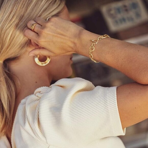 Women's 18k Gold Plated Chunky Cuban Oval Link Chain Bracelets Toggle Rope - Picture 2 of 6